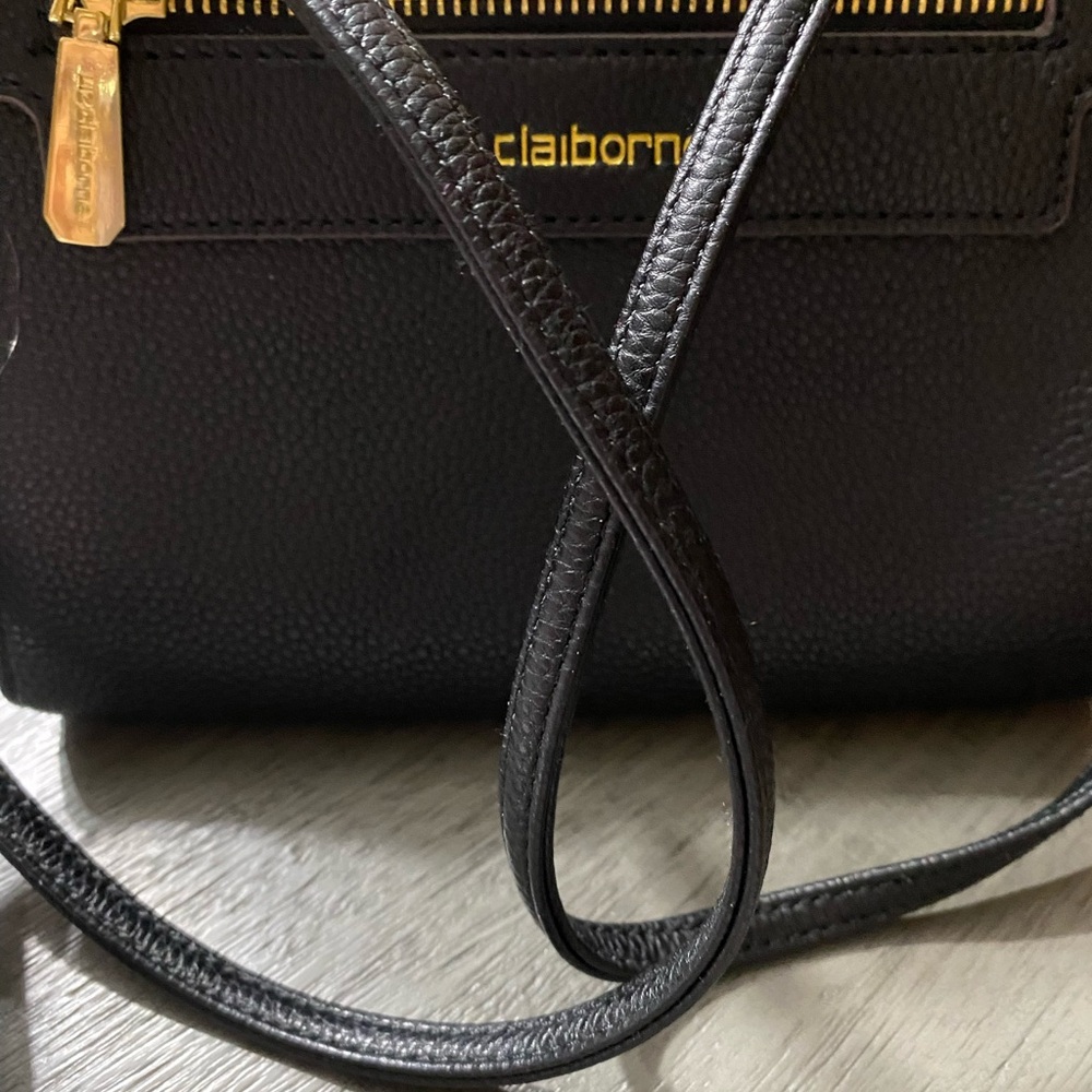 Liz Claiborne Black Wristlet with Gold Accents has long strap for crossbody - Picture 7 of 7